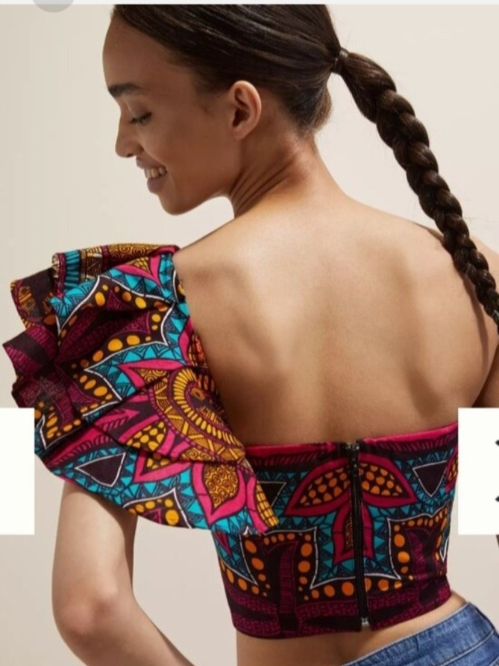 One-Shoulder Ruffle Crop Top in Multicolor Print - Picture 3 of 5